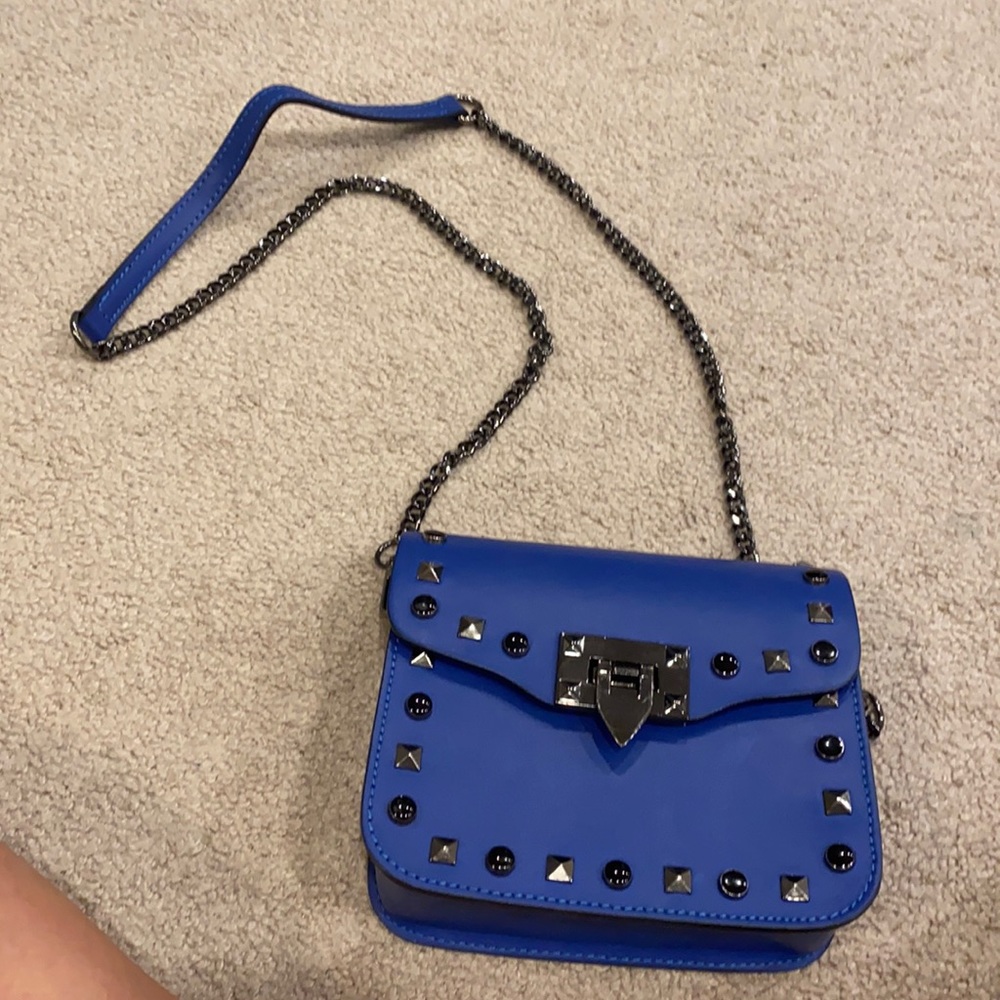 Blue studded crossbody handbag